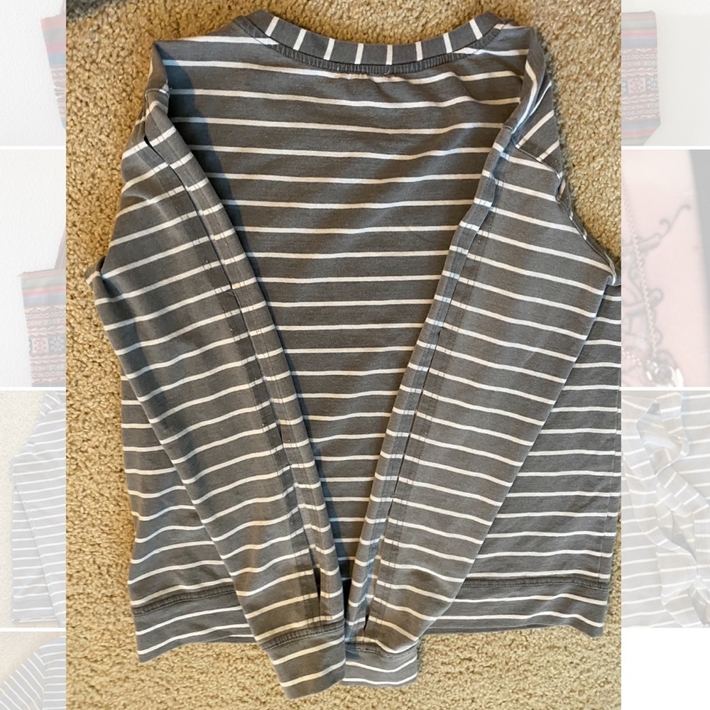 Grey long sleeve shirt with white stripes